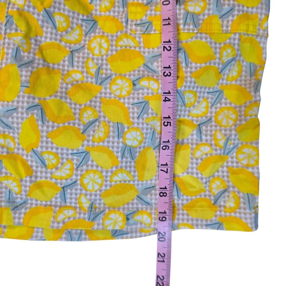 Lands End Yellow Lemon Print Skort Womens 16W‎ Gingham Cotton Blend Pockets